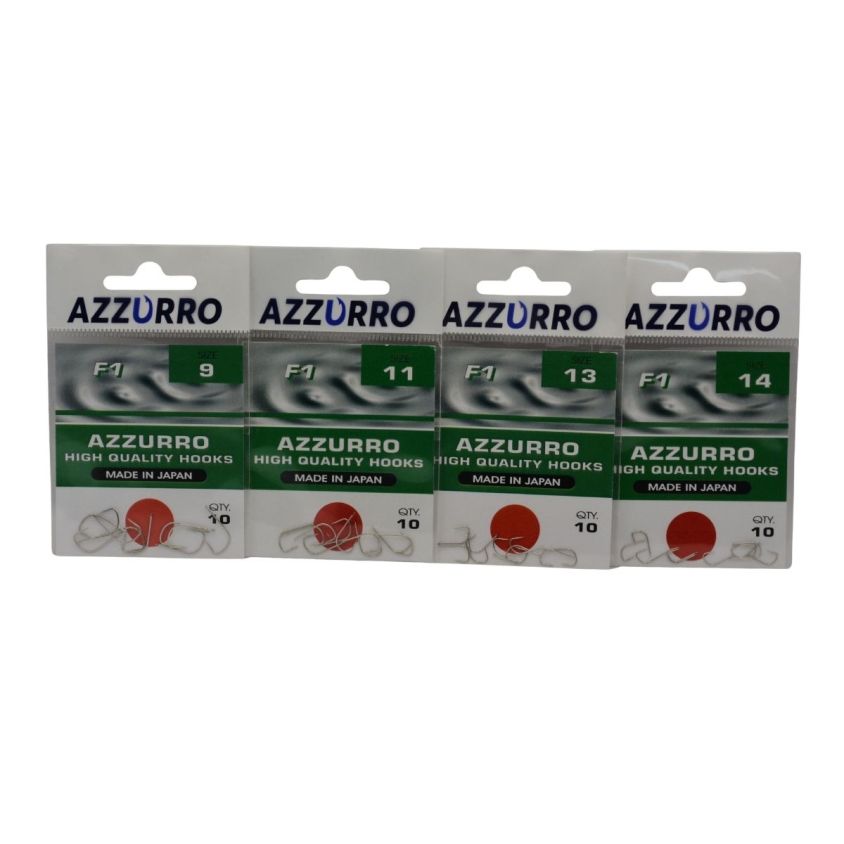 AZZURRO F1 куки –размери 9–14, по 10 бр. в пакет, подредени в редица