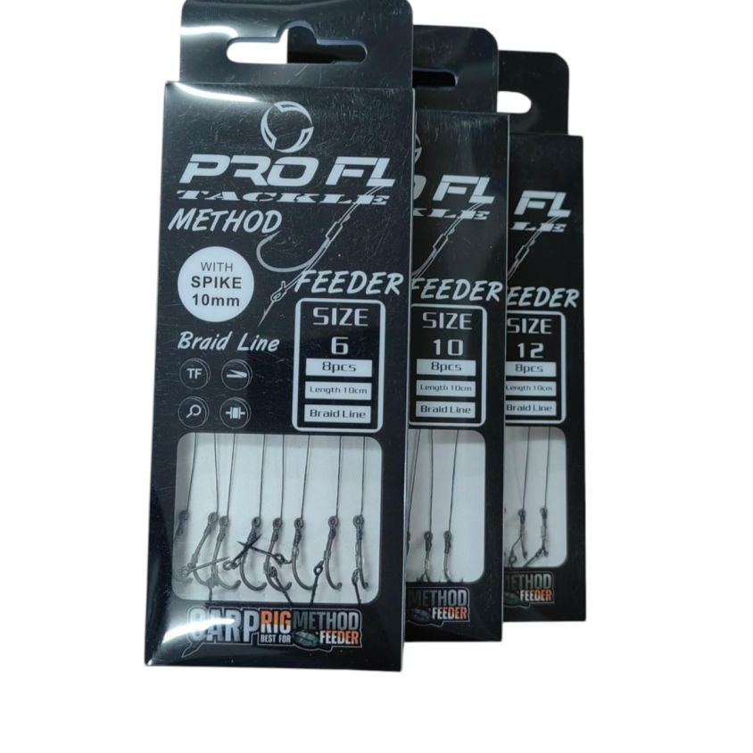 Основна снимка на въразни куки PRO FL Spike за метод фидер риболов на косъм с щифт, 8 бр. в пакет, идеални за улов на едри риби.