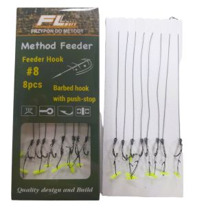 Вързани куки за метод фидер риболов FL Push Stop 8 броя