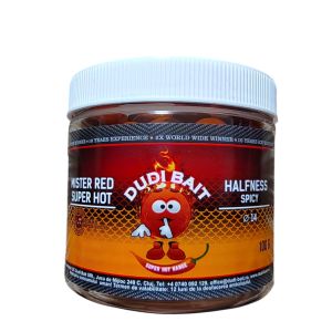 Протеиново топче за риболов Dudi Bait Mister RED Super Hot Halfness 14mm с аромат на SPICY-пикантен аромат, 100g