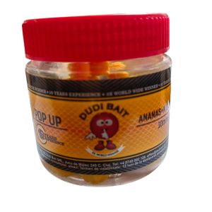 Плуващи топчета DUDI BAIT Pop Up Ananas & N Butyric 10mm 20g - основен изглед на продукта, идеален за риболов на шаран и амур с мощен аромат на ананас и маслена киселина