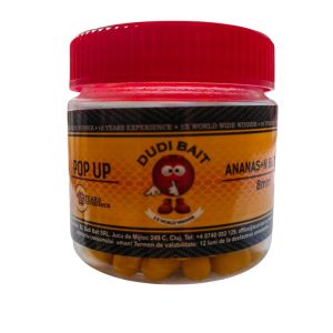 Плуващи дъмбели DUDI BAIT Pop Up Ananas & N Butyric 8mm 20g - основен изглед на продукта, идеален за риболов на шаран и амур с мощен аромат на ананас и N-Butyric