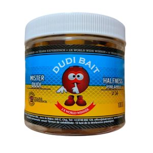 Основен изглед на протеиновите топчета Dudi Bait Hookbait MISTER DUDI Halfness с аромат на ананас 14mm 100g, идеални за риболов на шаран и амур.