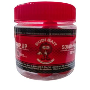Основна снимка на Плуващи дъмбели за риболов DUDI BAIT Pop Up Squid & Fruits 14mm 20g, с атрактивна комбинация от аромат на калмар и плодове.