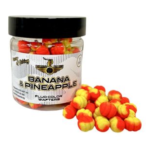 Фидер дъмбели Battle Baits Fluo Color Wafters Banana & Pineapple 10mm 30g с флуорисцентни цветове и аромат на гореща риба. Перфектни за метод фидер риболов на шаран и каракуда.