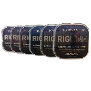 Комплект от няколко размера монофилно влакно DAIWA TOURNAMENT RIG LINE 150 m, подредени отпред