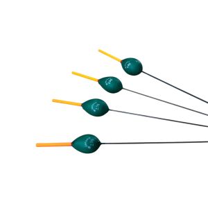 Проходни плувки MITERSON River Green с жълта антена и капковидна форма, подходящи за риболов на течащи води