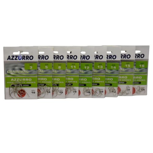 AZZURRO Canibal куки – серия размери 7–18, по 10 бр. в пакет, подредени в редица