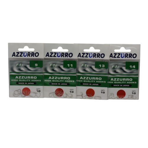 AZZURRO F1 куки – серия размери 9–14, по 10 бр. в пакет, подредени в редица