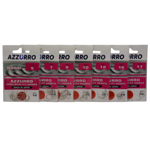 AZZURRO Narai куки – серия размери 7–18, по 10 бр. в пакет, подредени в редица