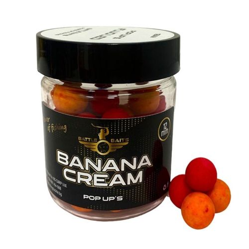Pop Up топчета Battle Baits Banana Cream – банан с пушещ флуо ефект, 12mm, за метод фидер и шаранджийски риболов