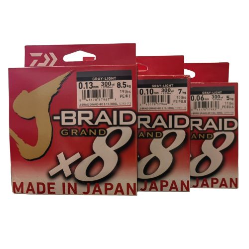 DAIWA J-Braid Grand X8 Light Grey 270 м – комплект опаковки (0.06 / 0.10 / 0.13 мм), 8-нишково