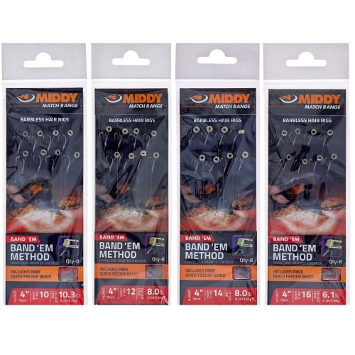 Вързани куки MIDDY Band ‘Em Method Barbless Hair Rigs 10 cm / 4 Ins.