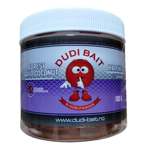 Основен изглед на топчета DUDI BAIT Halfness 14mm – Forest Squid, Coconut и Garlic, опаковка 100g