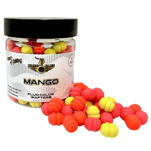 Фидер дъмбели Battle Baits Fluo Color Wafters Mango 10mm 30g с флуорисцентни цветове и аромат на гореща риба. Перфектни за метод фидер риболов на шаран и каракуда.
