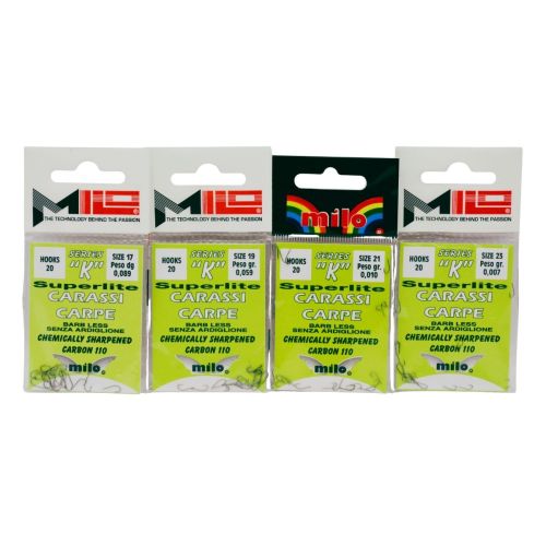 MILO Series K куки –размери 17–23, по 20 бр. в пакет, подредени в редица